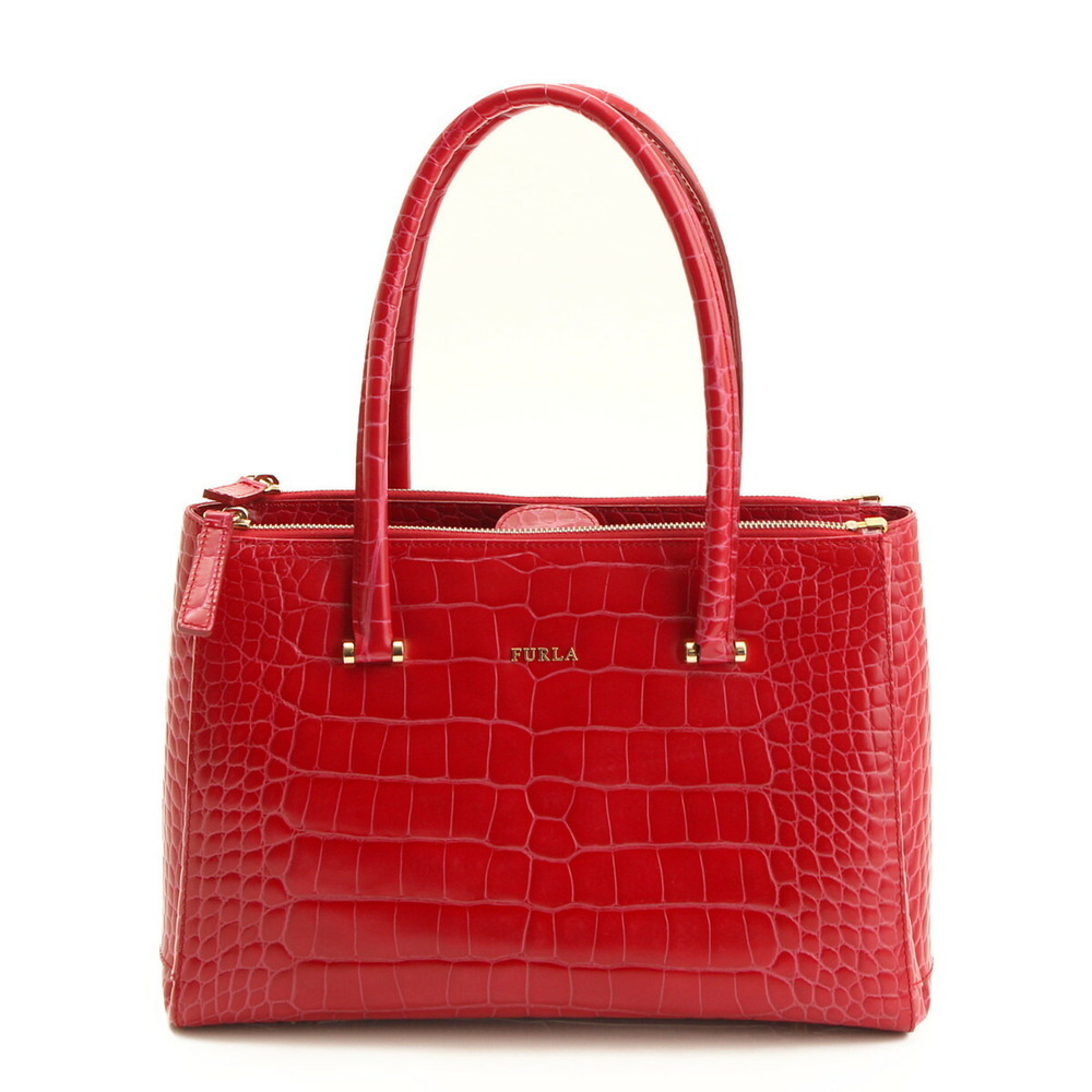 Furla Embossed Red Croco Handbag Lotus
